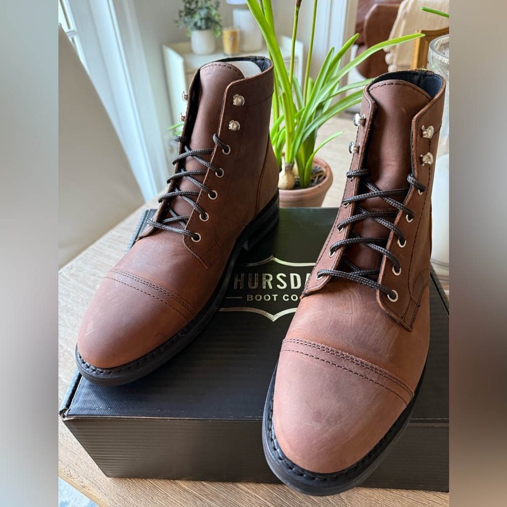 Thursday Boot Company Brown Leather Lace-Up Boots with Sturdy Sole. Size 9